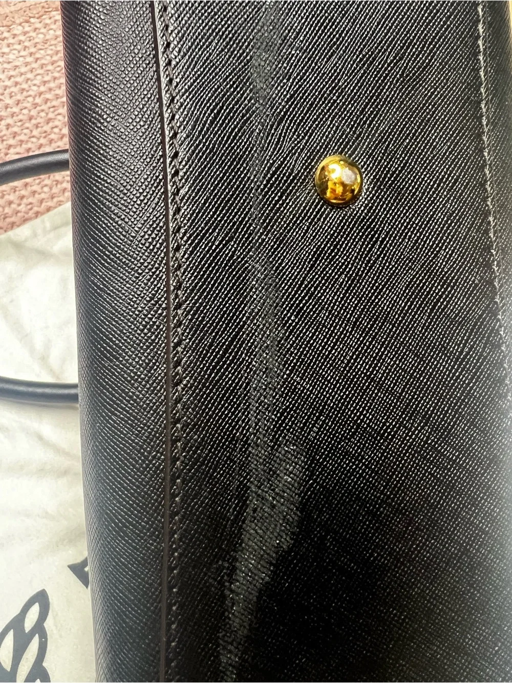 MCM Black Saffiano Leather Satchel Top Handle Crossbody Bag Gold Hardware